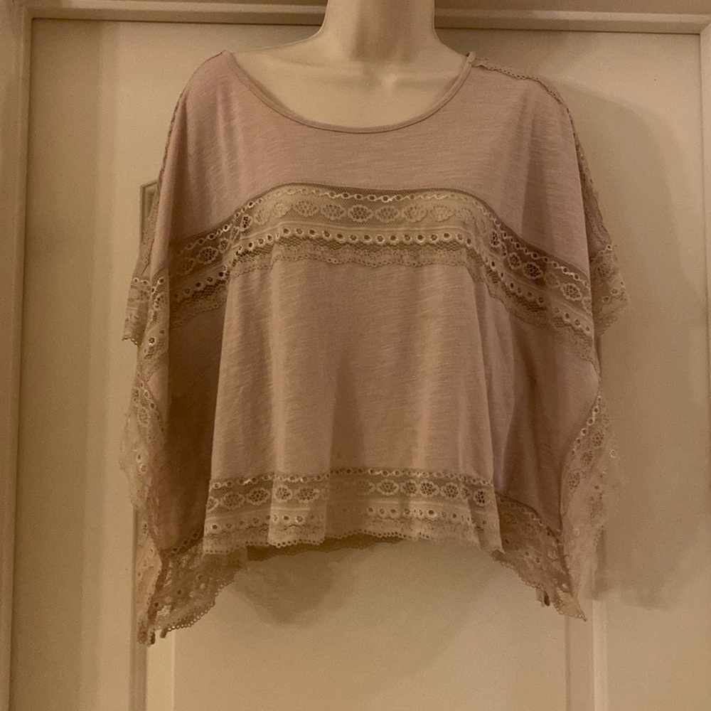 Free People Nude Lace Short Sleeve Blouse Top‎